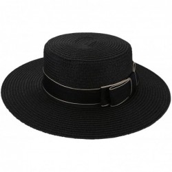Sun Hats Women Straw Hat Bowknot Boater Summer Fedoras Beach Sun Hat - Black - CS18EAZML2C $20.63