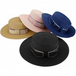 Sun Hats Women Straw Hat Bowknot Boater Summer Fedoras Beach Sun Hat - Black - CS18EAZML2C $29.19