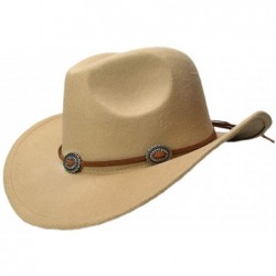 Cowboy Hats Vintage Style Unisex Wool Blend Wide Brim Western Cowboy Hat Cowgirl Cap - Khaki - CO18KA6LZZA $25.87