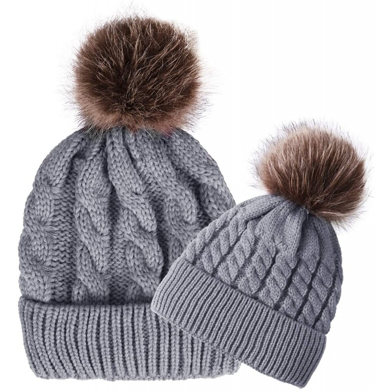 Skullies & Beanies 2PCS Parent-Child Hat Winter Warmer Baby Hat/Women Pom Pom Beanie- Mother & Baby Knit Skull Cap - Single G...