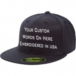 Baseball Caps Custom Flexfit 210 Personalize Hat Add Your Own Text Embroidered Fitted Flatbill - Dark Navy - C718870ZRKH $43.92