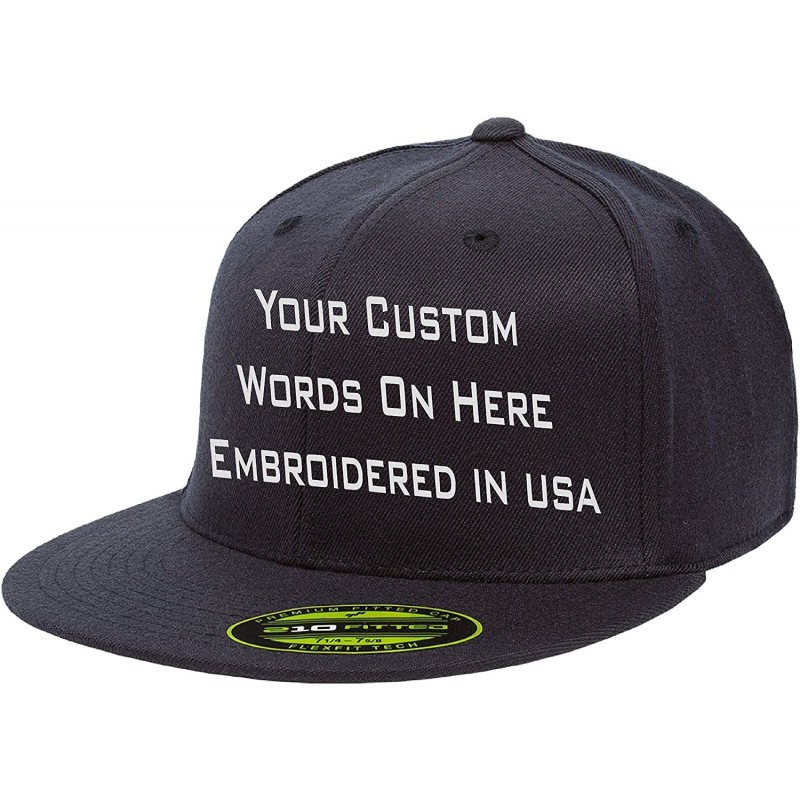 Baseball Caps Custom Flexfit 210 Personalize Hat Add Your Own Text Embroidered Fitted Flatbill - Dark Navy - C718870ZRKH $51.63