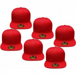 Baseball Caps Plain Blank Flat Brim Adjustable Snapback Baseball Caps LOT 6 Pack - Red - CB18WE69X9Z $30.29