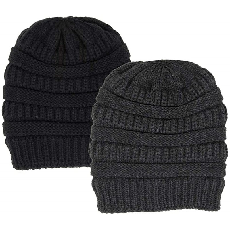 Skullies & Beanies Me Plus Winter Fleece Lined Soft Warm Cable Knitted Beanie Hat for Women & Men - 2 Pack - Black & Charcoal...