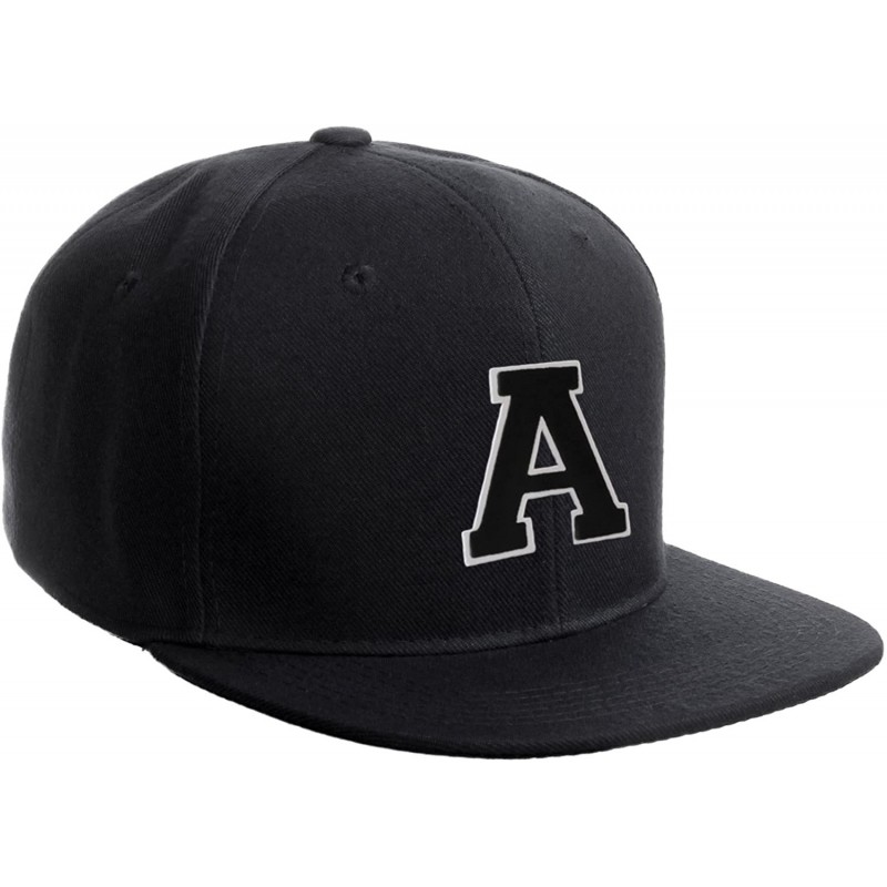 Baseball Caps Classic Snapback Hat Custom A to Z Initial Raised Letters- Black Cap White Black - Initial a - CT18G4KZ4LU $31.43