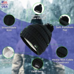 Skullies & Beanies NJ Extreme Warm Plush Wool Insulated White Black Knit Cable Pom Pom Skullies Cap Winter Beanie Hat for Wom...