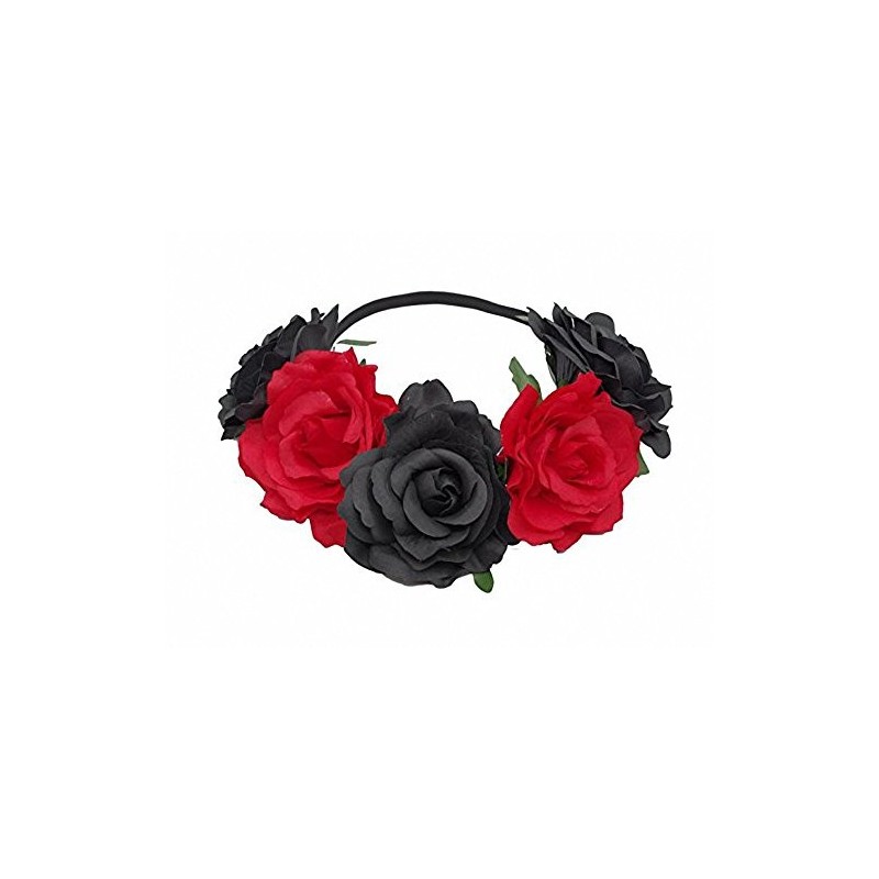 Headbands Rose Flower Crown Headband Hair Wreaths for Wedding Festivals Holiday (Black and Burgundy) - Black and Burgundy - C...