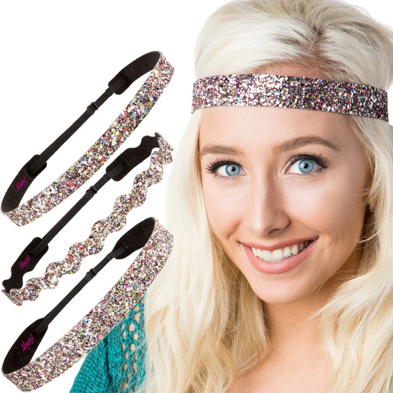 Headbands Women's Adjustable NO SLIP Bling Glitter Headband Mixed 3pk (Mixed Confetti 3pk) - Mixed Confetti 3pk - CA12FUOYQ9X...