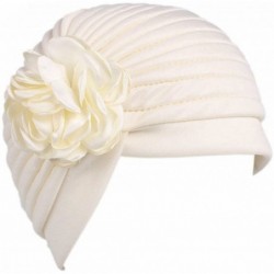 Skullies & Beanies Strench Chemo Hat Beanie Flowers Wrap Muslim Turban Headwear for Cancer - White - C218CKKA8XZ $20.07