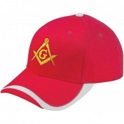 Baseball Caps Gold Square & Compass Embroidered Masonic Sport Wave Adjustable Hat - Red - CJ11S4LCK3J $40.89