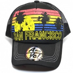 Baseball Caps Vintage Trucker Sun & Palm Tree Printed Flat Bill Hat Snapback Cap AYO1102 - San Francisco - CF18CKHZAT6 $24.72