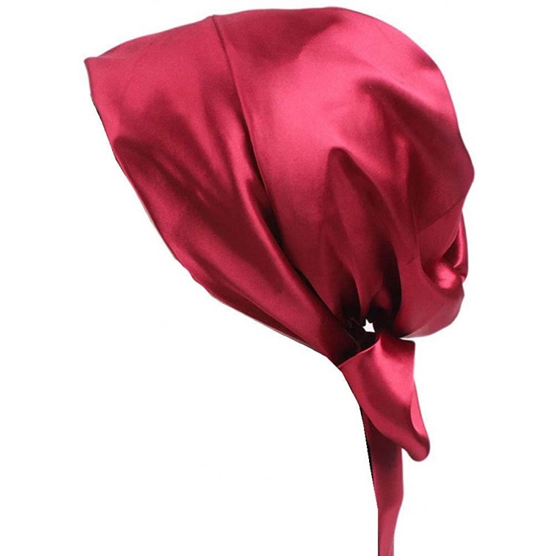Skullies & Beanies Soft Satin Head Scarf Sleeping Cap Hair Covers Turbans Bonnet Headwear for Women - Red - CN18ROX0YRI $23.02