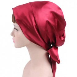 Skullies & Beanies Soft Satin Head Scarf Sleeping Cap Hair Covers Turbans Bonnet Headwear for Women - Red - CN18ROX0YRI $23.02
