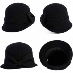Bucket Hats Women Winter Wool Bucket Hat 1920s Vintage Cloche Bowler Hat with Bow/Flower Accent - 00767_black16209_60ol - CW1...