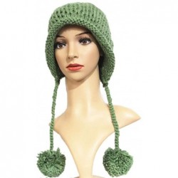 Skullies & Beanies Women Hat Handmade Crochet Braided Pompom Beanie Knit Caps Warm Winter - Army Green - CR189WQNQ37 $23.34