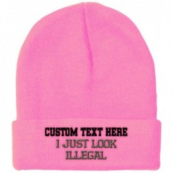 Skullies & Beanies Custom Beanie for Men & Women I Just Look Illegal Embroidery Skull Cap Hat - Soft Pink - CI18ZWNZT87 $19.34