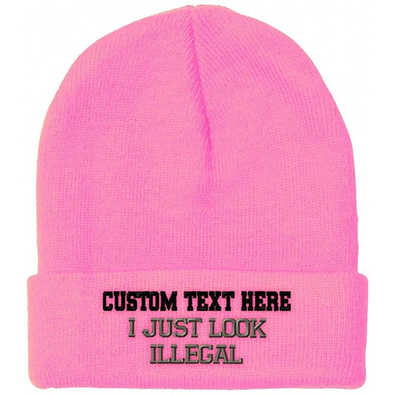 Skullies & Beanies Custom Beanie for Men & Women I Just Look Illegal Embroidery Skull Cap Hat - Soft Pink - CI18ZWNZT87 $27.00