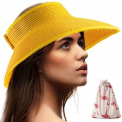 Sun Hats Foldable Sun Visors for Women - Beach Hat Wide Brim Sun Hat Roll-Up Straw Hat - CF18SYHA8OG $26.57