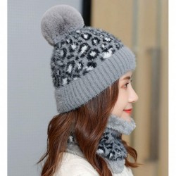 Skullies & Beanies Women Winter Leopard Hat Warm Fleece Lined Winter Beanie Hat Soft Fuzzy Knitted Cap - Gray - CQ18A9ELR3W $...