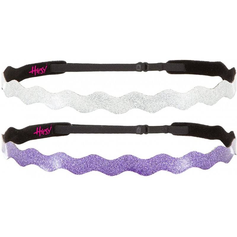 Headbands Adjustable NO SLIP Smooth Glitter Hairband Headbands for Women & Girls Multi Packs - Wave Silver & Purple 2pk - CD1...