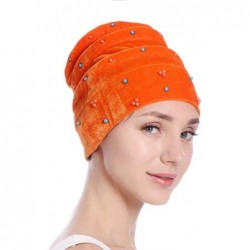 Skullies & Beanies Women Hearwear Velvet Hat Muslim Ruffle Cancer Chemo Beanie Wrap Cap - Orange - CU18I3GU2X0 $15.17