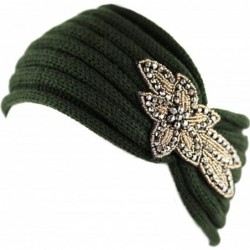 Headbands Sequin Knit Headband with Flower Decoration - Olive - CL126FUYEWP $18.70