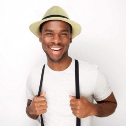 Fedoras Unisex Summer Short Brim Fedora - Hats for Men & Women + Panama Hats & Straw Hats - Multicolor Woven - CX17YTEDOTM $2...