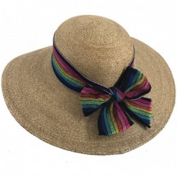 Sun Hats The Original DAMA Lady's Moreno Palm Straw Sun Hat - Cafe W/ Black/Rainbow Bow - CS184NKIRQ5 $33.83