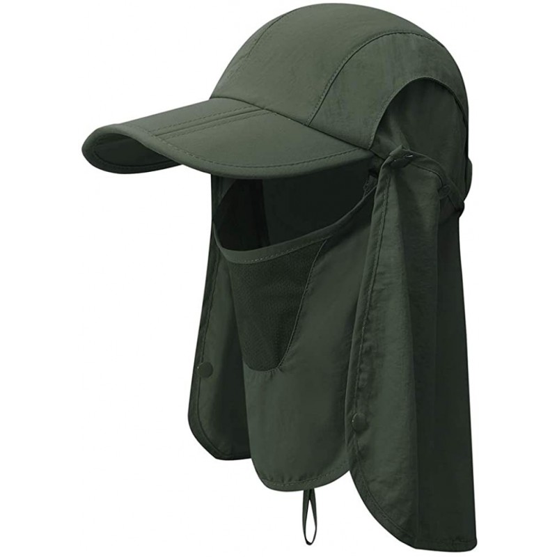 Sun Hats Sun Caps Fishing Hats UPF 50+ with Neck Flap Face Cover Sun Cap for Men Women Summer Outdoor Hat - Army Green - CK19...