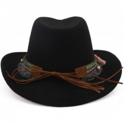 Fedoras Western Cowboy Hat Outdoor Wide Brim Hat Men Women Casual Fedora Hat Black - CY18W32S923 $36.90