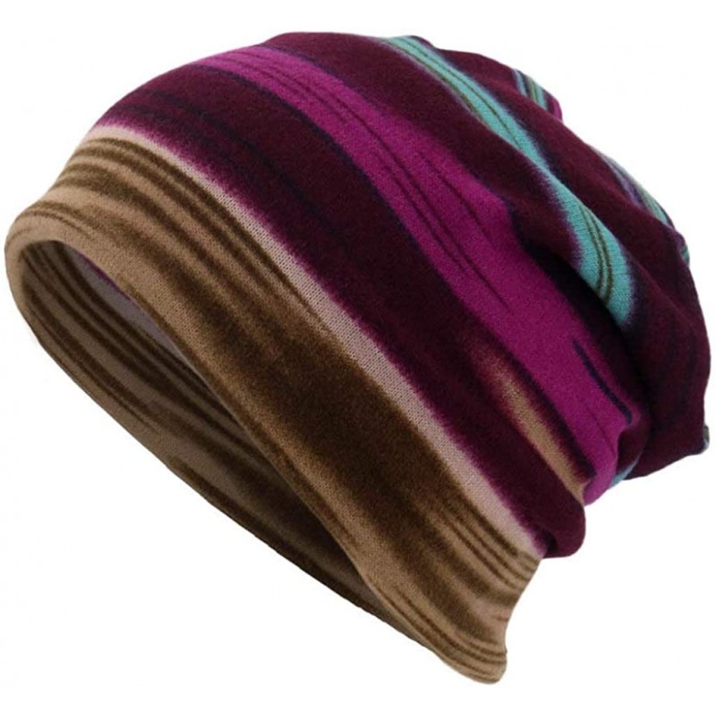 Balaclavas Comfortable Cotton Skull Beanies Hats Unisex Windproof Stylish Striped Scarf Multi Purpose Caps - Violet - CW18AK6...