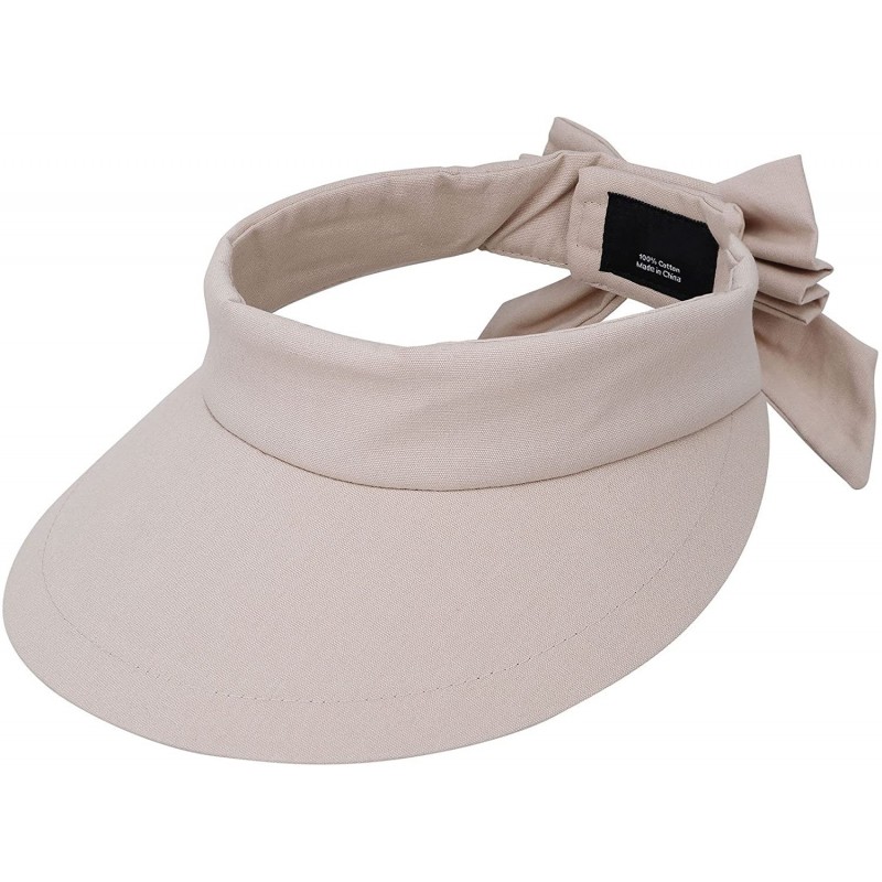 Sun Hats Women's Sportswear Sweat Absorbent Visor Hat w/Ribbon Bow - Beige - CJ18C5SZL6O $31.02