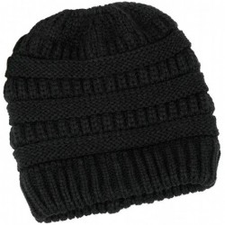 Skullies & Beanies Trendy Knit Hat Cable Beanie Stretch Chunky Winter Bun Ponytail Beanie - Black - CL187G6TO57 $21.64