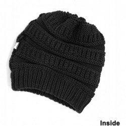 Skullies & Beanies Trendy Knit Hat Cable Beanie Stretch Chunky Winter Bun Ponytail Beanie - Black - CL187G6TO57 $20.41