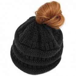 Skullies & Beanies Trendy Knit Hat Cable Beanie Stretch Chunky Winter Bun Ponytail Beanie - Black - CL187G6TO57 $18.93