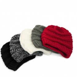 Skullies & Beanies Trendy Knit Hat Cable Beanie Stretch Chunky Winter Bun Ponytail Beanie - Black - CL187G6TO57 $18.93