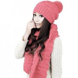 Skullies & Beanies Women Girls Knitted Hat Scarf Set Fashion Winter Warm Hat with Attached Scarf - Pink - C1186A3M482 $25.75