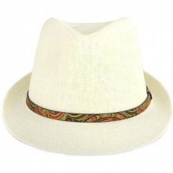 Fedoras Unisex Summer Short Brim Fedora - Hats for Men & Women + Panama Hats & Straw Hats - White Paisley Band - CI17YTNXNIM ...