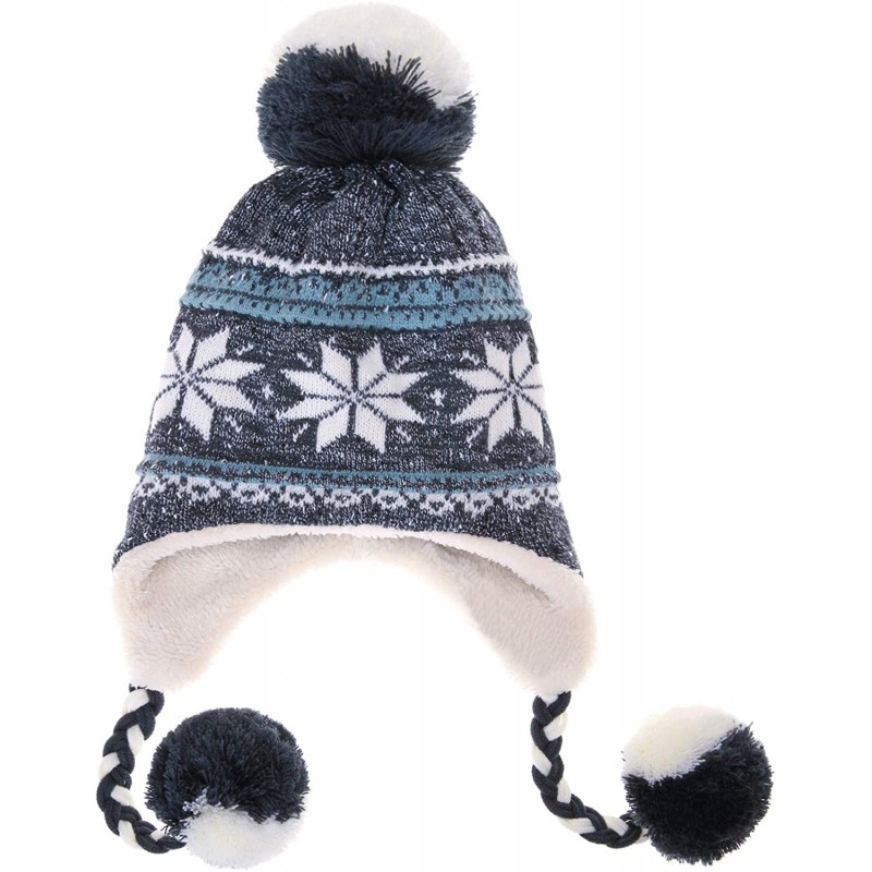 Skullies & Beanies Women Girl Winter Hats Knit Soft Warm Earflap Hood Cozy Large Snowflake Beanie - Black - C0186HKQ2NW $19.17