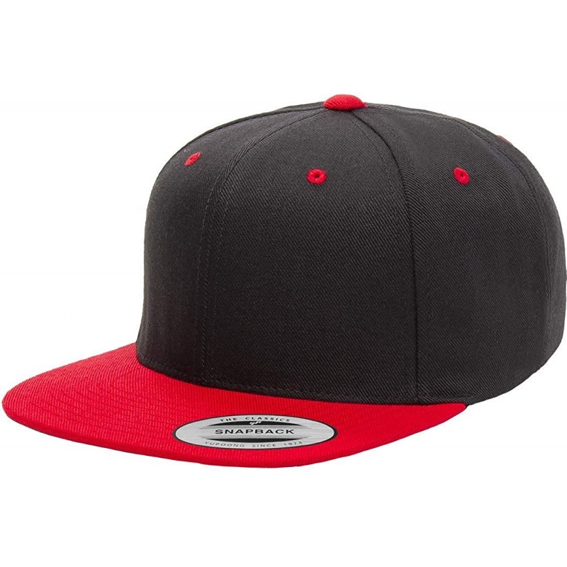 Baseball Caps Yupoong Premium Classic Snapback Hat - Flat Brim- Adjustable Ballcap w/Hat Liner - Black/Red - CV18GYAS8KA $29.87