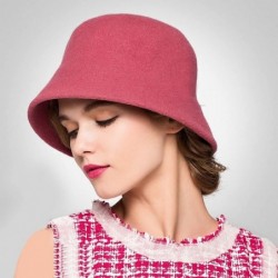 Bucket Hats Women's Simple Wool Felt Bucket Hat - Pink - CG1293EAB3P $43.06