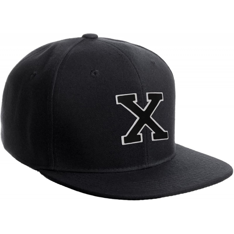 Baseball Caps Classic Snapback Hat Custom A to Z Initial Raised Letters- Black Cap White Black - Initial X - C318G4T8ZL9 $30.19