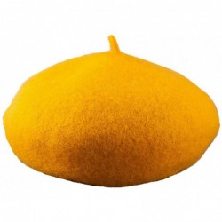 Berets Women Wool Beret Hat French Artist Solid Color Beanie Cap - Yellow - CM18IGDGMHZ $13.57
