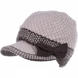 Skullies & Beanies Winter Fashion Knit Cap Hat for Women- Peaked Visor Beanie- Warm Fleece Lined-Many Styles - Biege Knit - C...