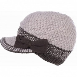 Skullies & Beanies Winter Fashion Knit Cap Hat for Women- Peaked Visor Beanie- Warm Fleece Lined-Many Styles - Biege Knit - C...