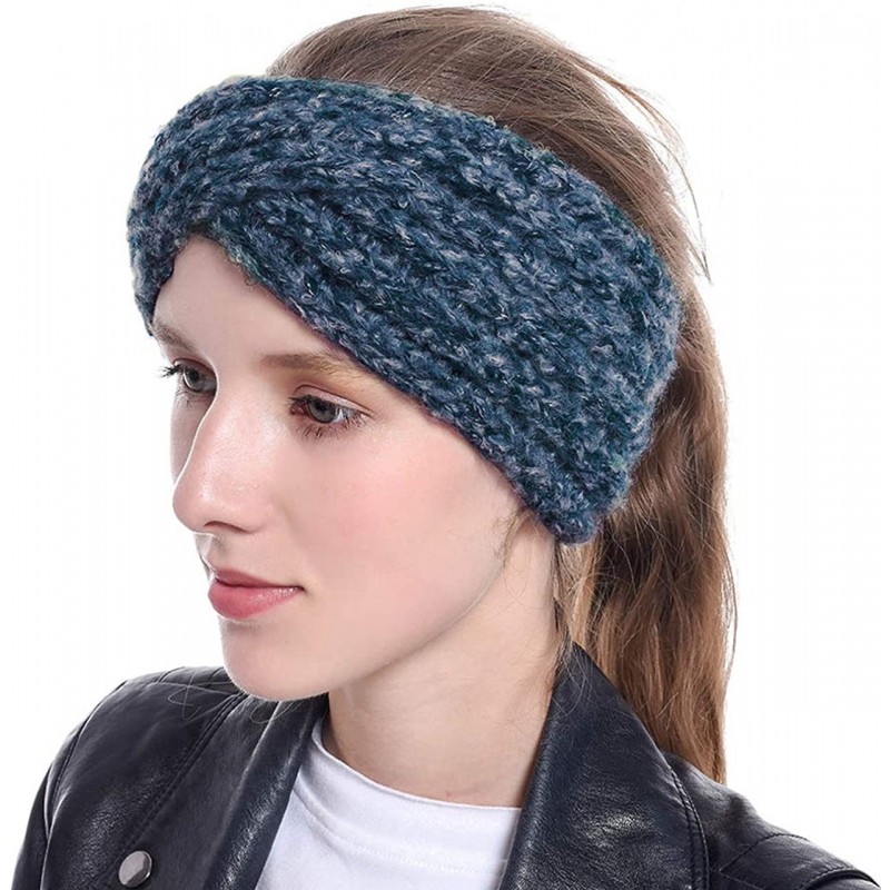 Cold Weather Headbands Women Cold Weather Headbands Knit Cross Hairband Winter Ear Warmer Hair Wraps - Blue - C218YKNA2KO $18.48