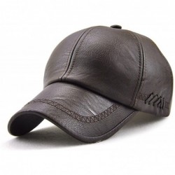 Baseball Caps Men's PU Leather Adjustable Winter Warm Baseball Cap Dad Hat - Dark Brown - CR187DYA23W $14.87