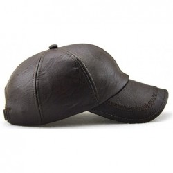 Baseball Caps Men's PU Leather Adjustable Winter Warm Baseball Cap Dad Hat - Dark Brown - CR187DYA23W $21.09