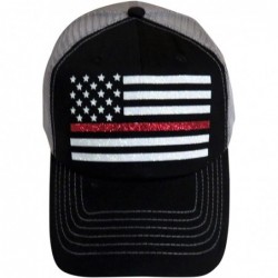 Baseball Caps Glitter Thin Red Line/Flag on Black/Grey Trucker Cap Firefighter - CT189LEKLMT $48.35