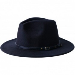 Fedoras Mens & Womens Black and Red Wide Brim Fedora Hat with Belt Buckle Band Two Tone Felt Panama Hat - Black-1 - C918Q7O89...